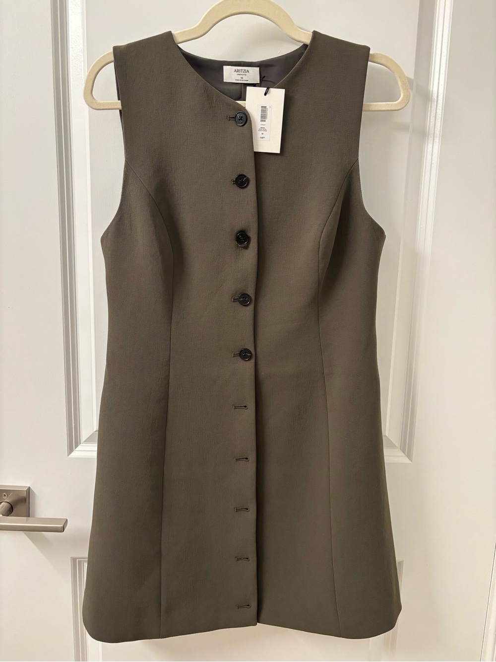 Aritzia Olive-Green Sleeveless Button Front Dress